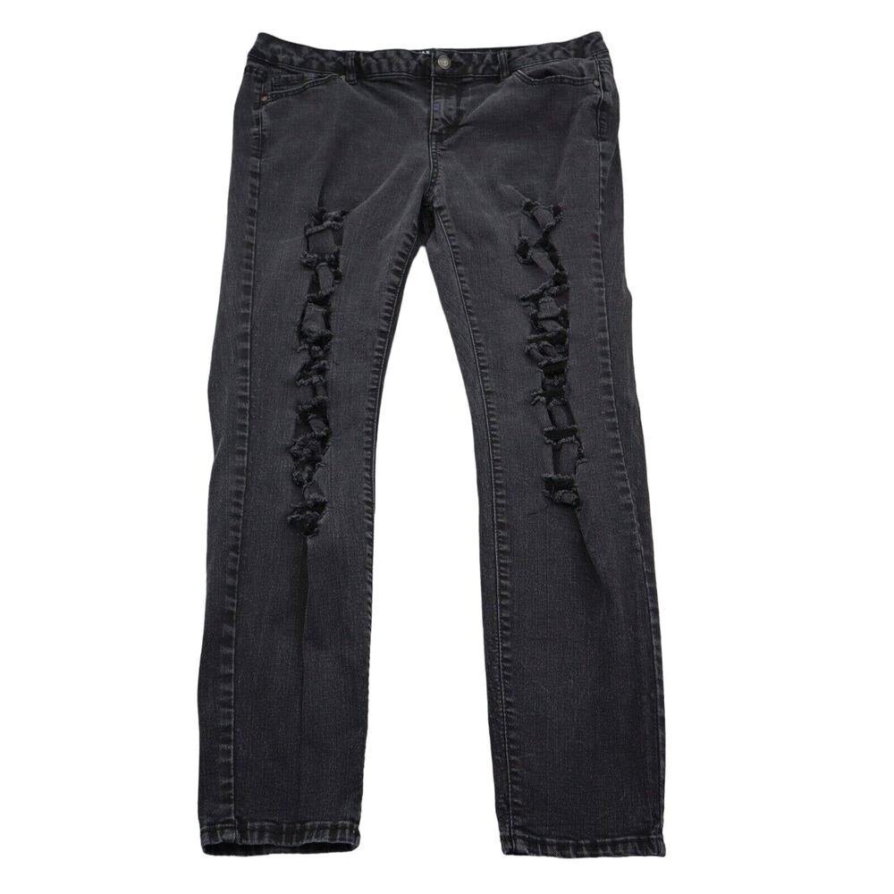 Wax Jeans Pants Womens 16 Black Distresssed High Rise Straight Cut Bottoms